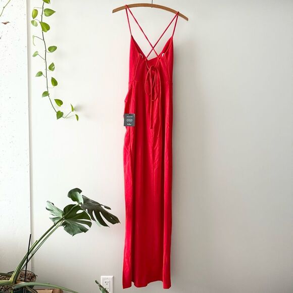 NWT Lulus Romantic Thoughts Red Cowl Neck Lace-Up Maxi Dress L - Picture 7 of 9